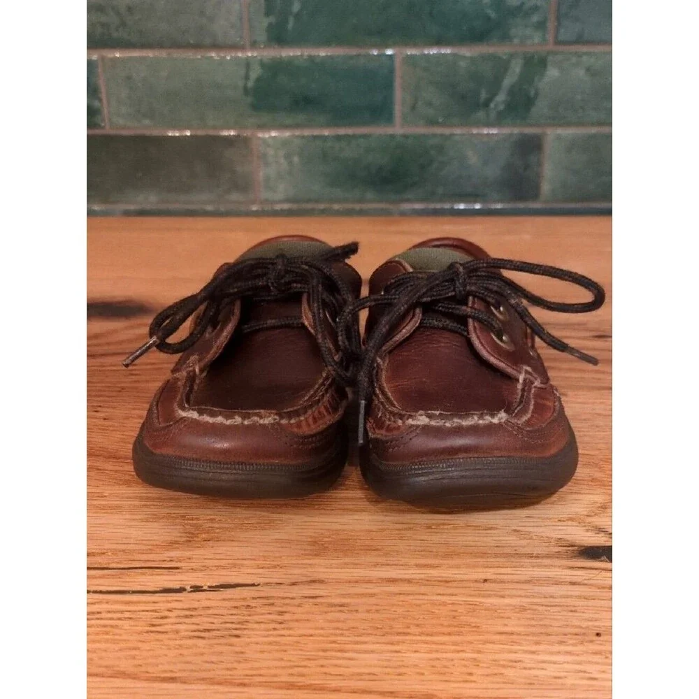 Sperry Kids Leather Boat Shoes Loafers Brown Olive Size 11.5 GUC Casual